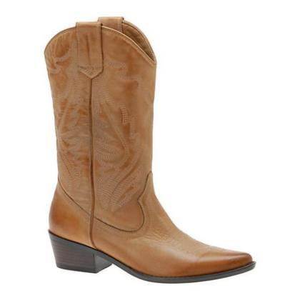 Handmade Pure Tan Leather Cowboy Boot For..