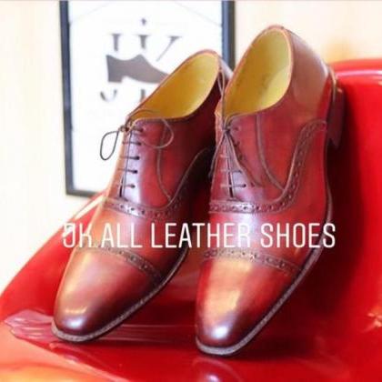 Pure Handmade Burgundy Shaded Leather Lace Up..