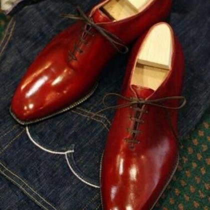 Pure Handmade Maroon Leather Lace Up Dress Shoes..