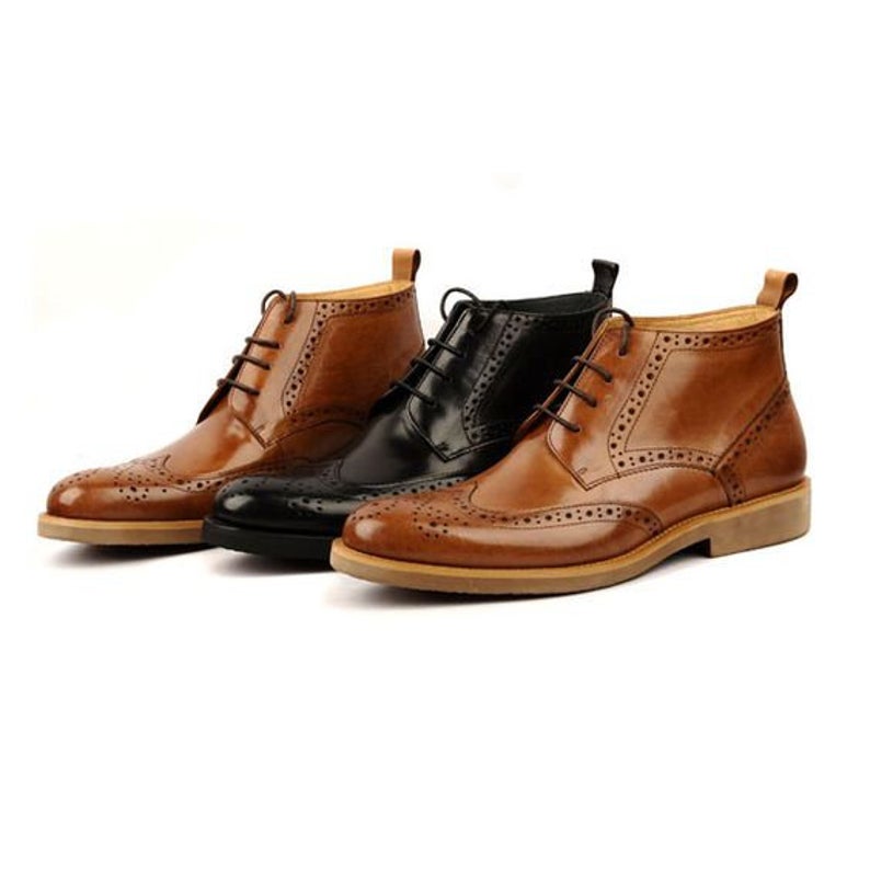 Trendy Brown & Black Handmade Genuine Leather Chukka Boots For Men